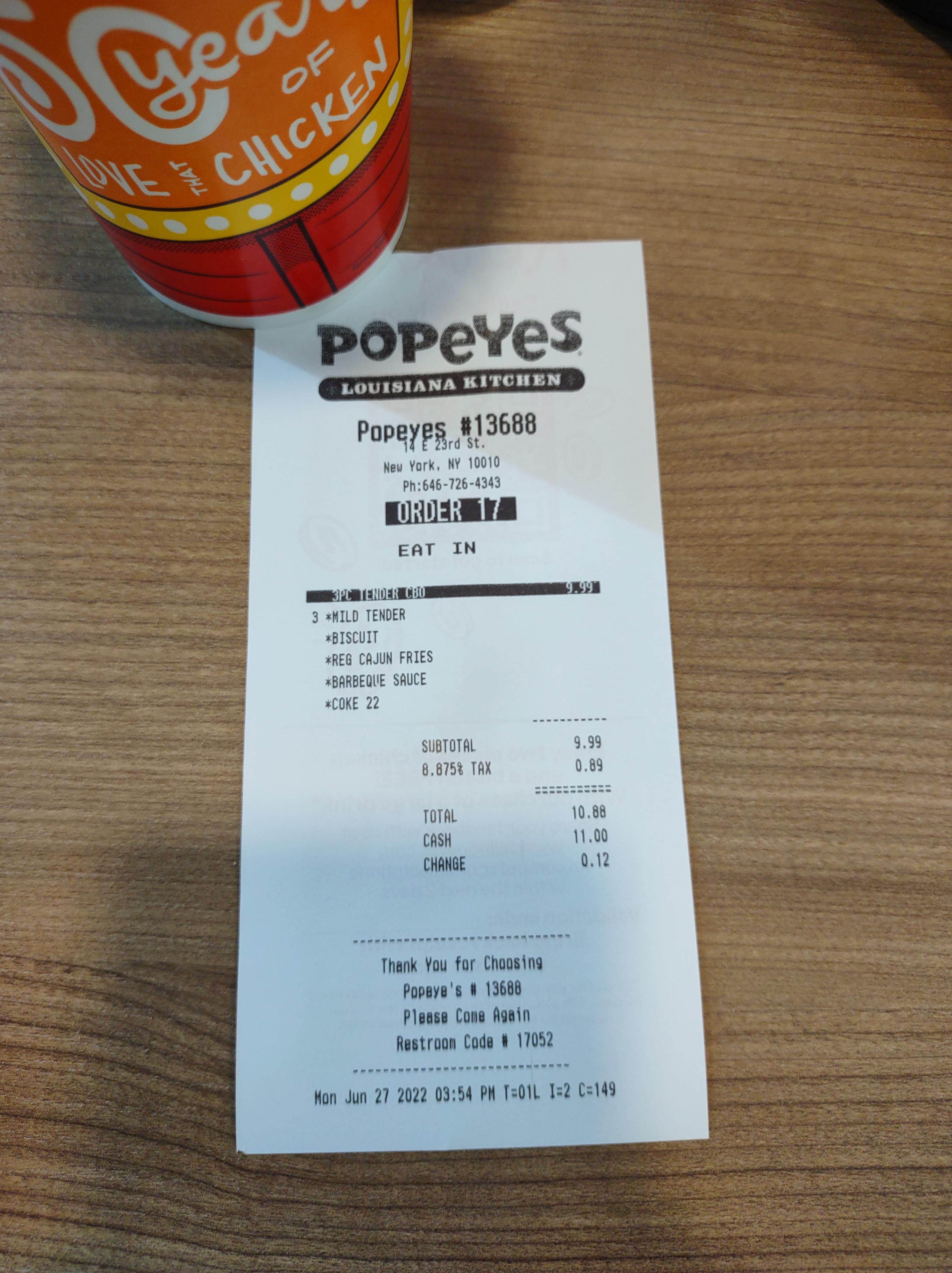 Popeyes Receipt